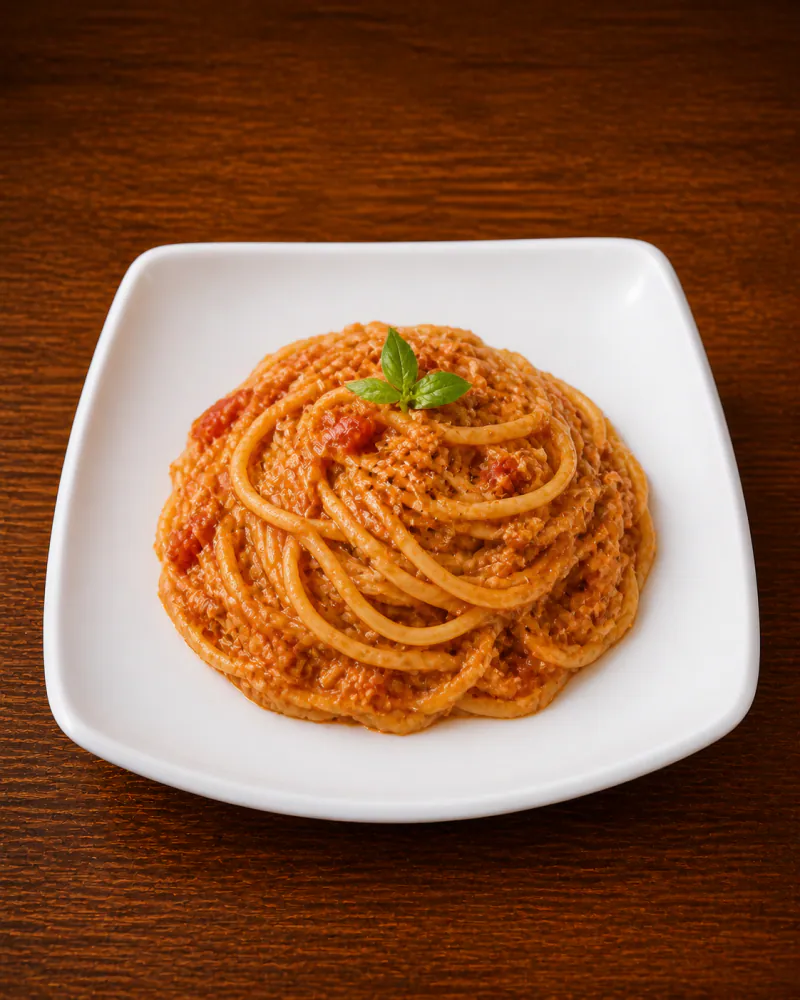 Red Queen pasta with a vivid tomato sauce